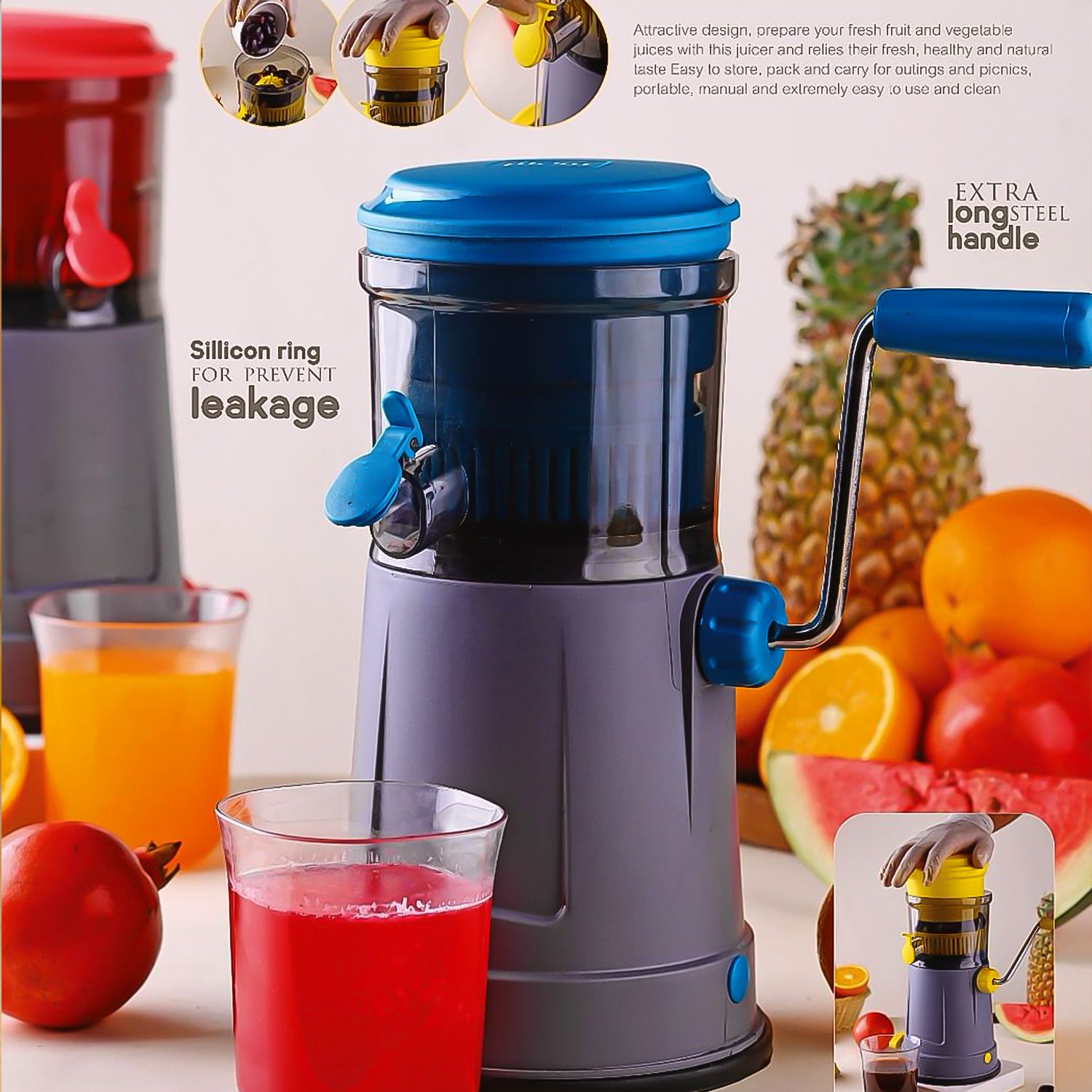 Fruit Juicer With Long Handle And Silicone Ring (1 Pc)