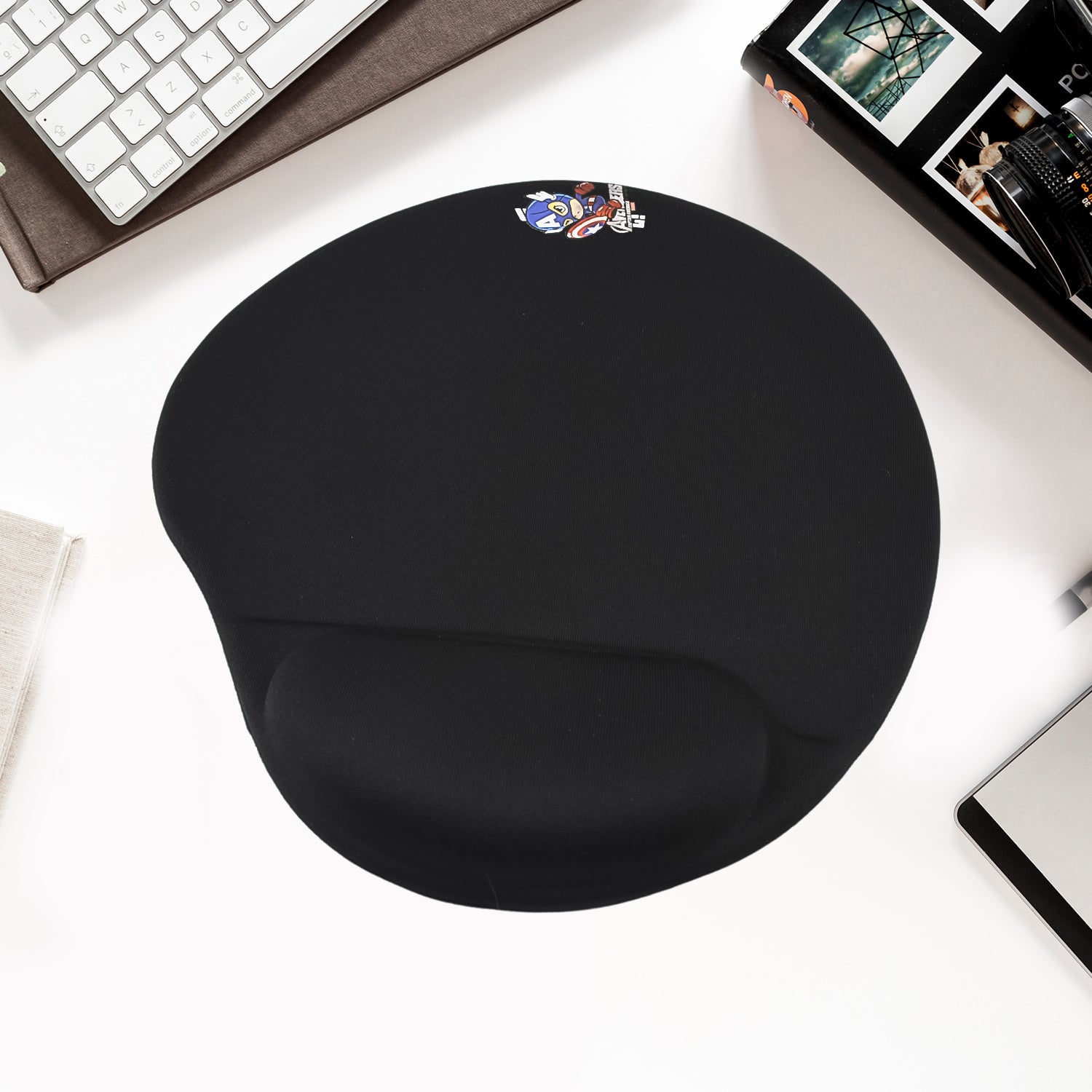 Ergonomic black wrist support mouse pad with soft cushion for comfortable use
