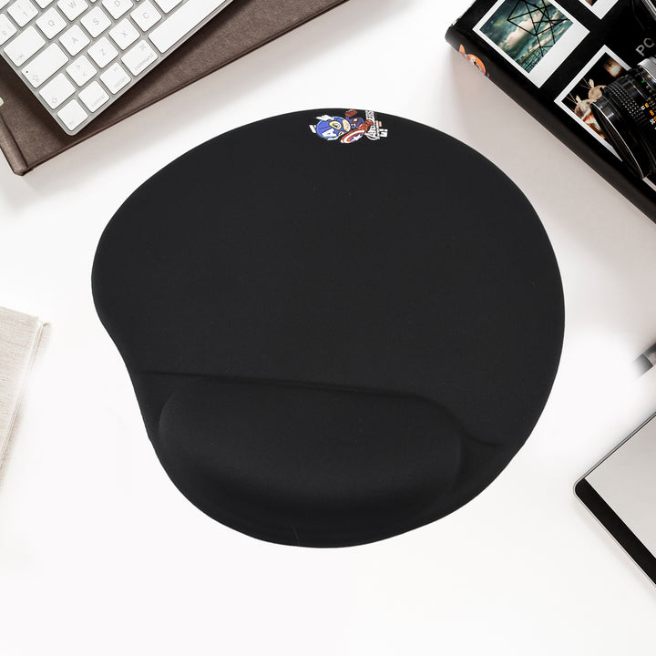 Ergonomic black wrist support mouse pad with soft cushion for comfortable use