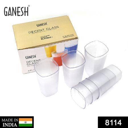 350ml glass set of 6 durable transparent tumblers in a box by Ganesh for everyday use
