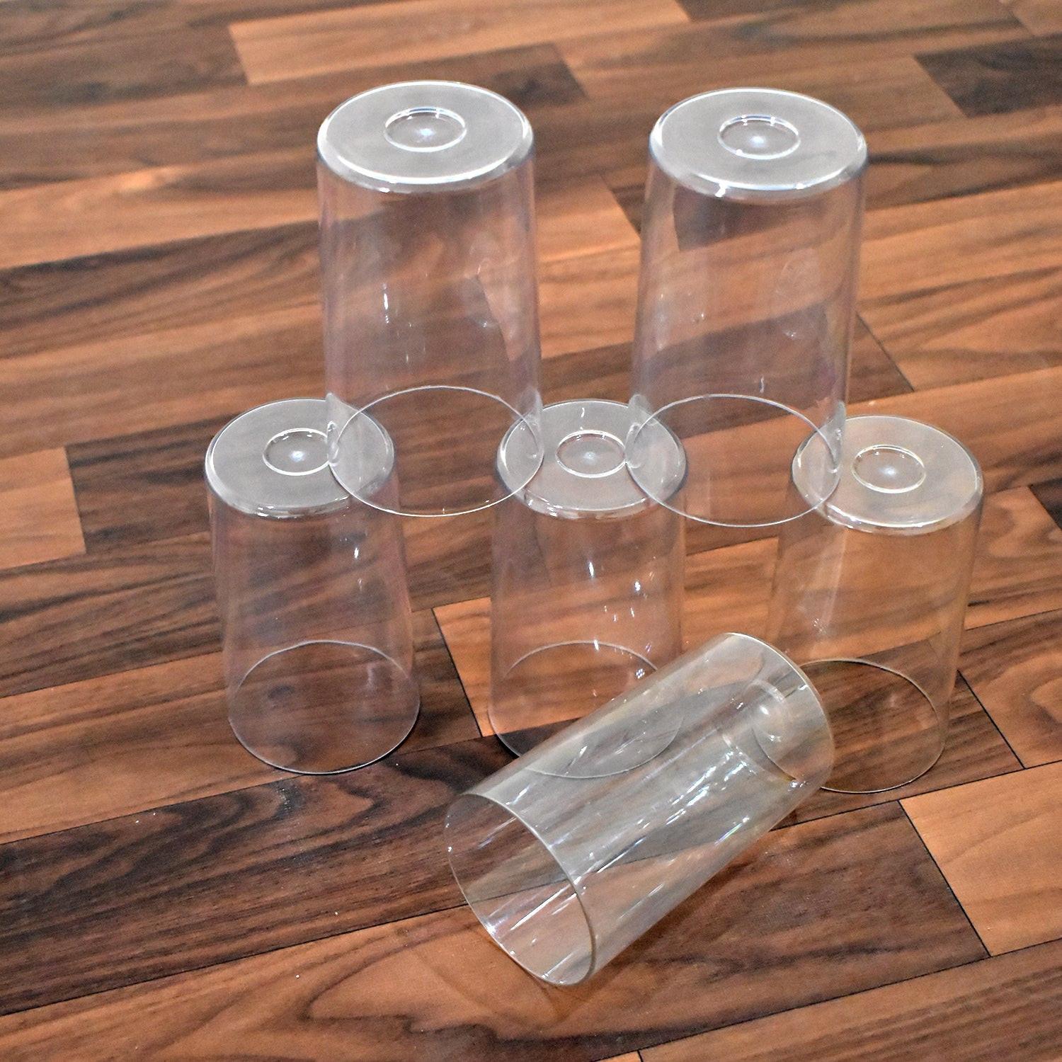 Superior eMart classic glass set of 6 transparent cups stacked on wooden floor