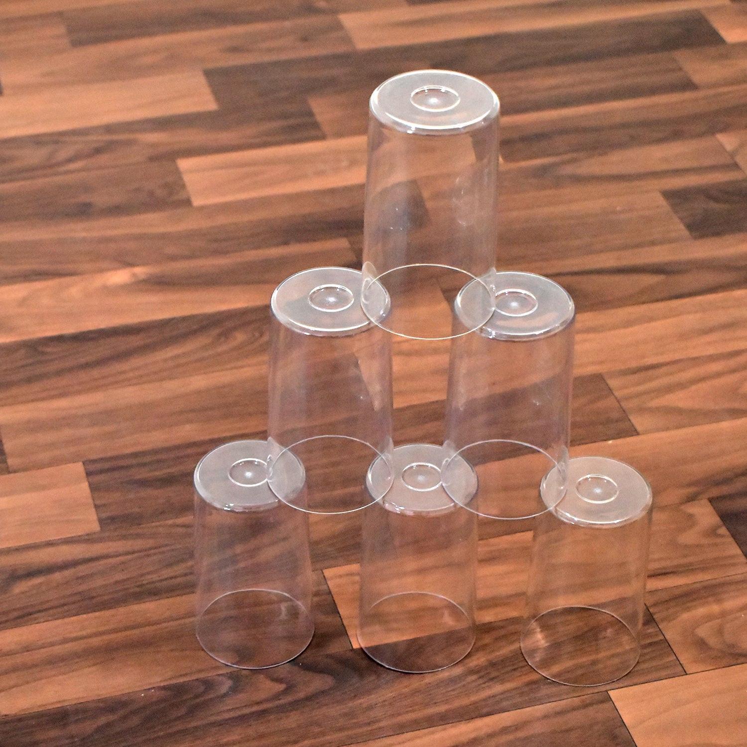 Classic glass set of 6 stacked on a wooden floor, ideal for everyday use and entertaining guests
