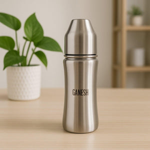 Stylish stainless steel baby milk bottle with ergonomic design for easy handling