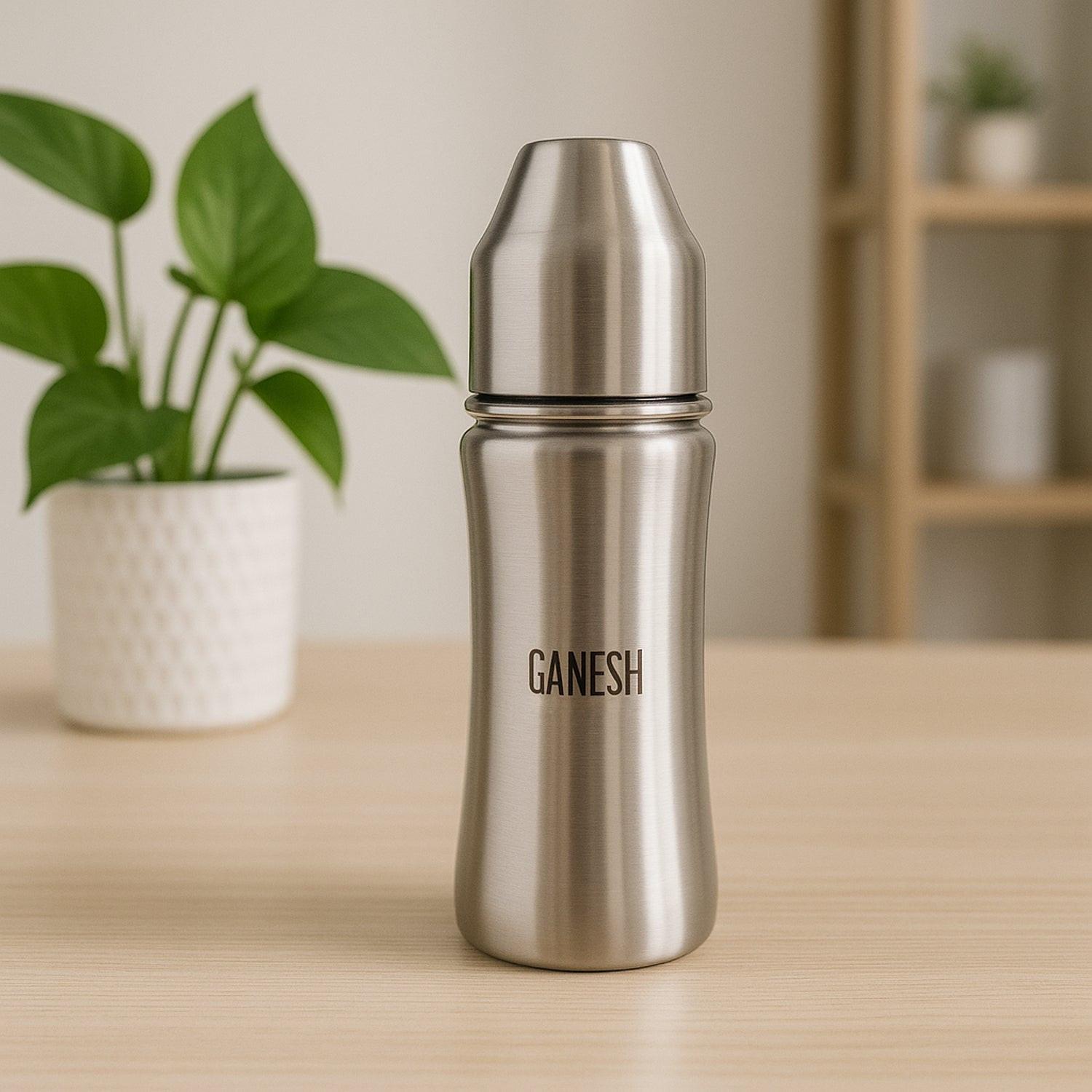 Stylish stainless steel baby milk bottle with ergonomic design for easy handling