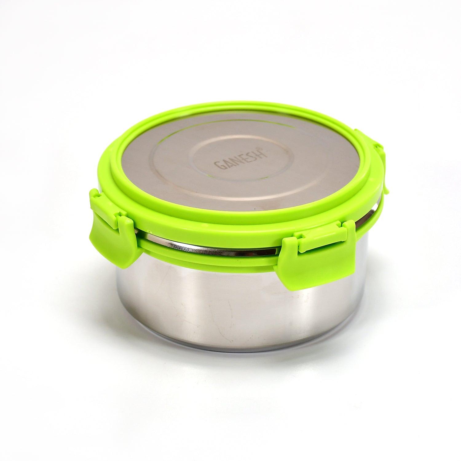 Superior eMart stainless steel lunch box leak proof with bright green locking lid for secure storage
