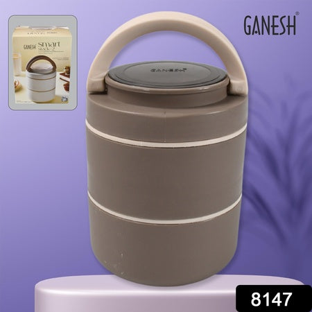 Ganesh stainless steel lunch box leak proof with double layers and easy grip handle