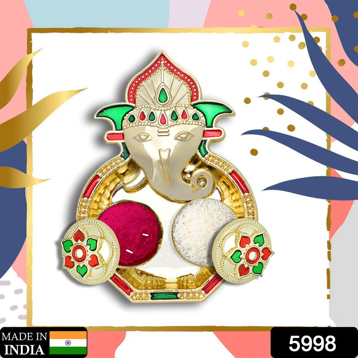 Ganesha Haldi Kumkum thali holder designed with vibrant colors and intricate details for home decor