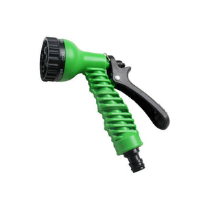 Green garden hose nozzle with adjustable spray settings for efficient watering and garden care