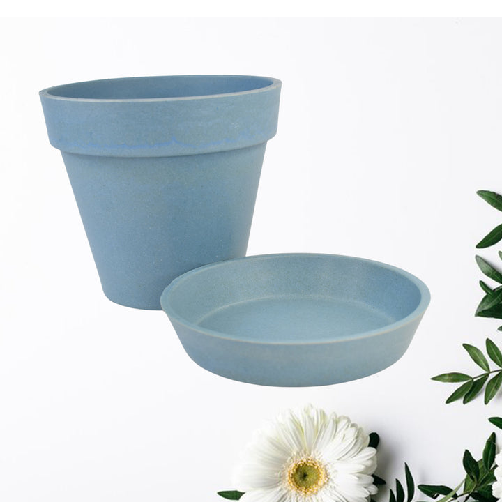 Light blue garden pot with tray for indoor and outdoor plants by Superior eMart