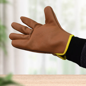 Superior eMart heavy duty gardening gloves in brown with yellow trim for robust hand protection
