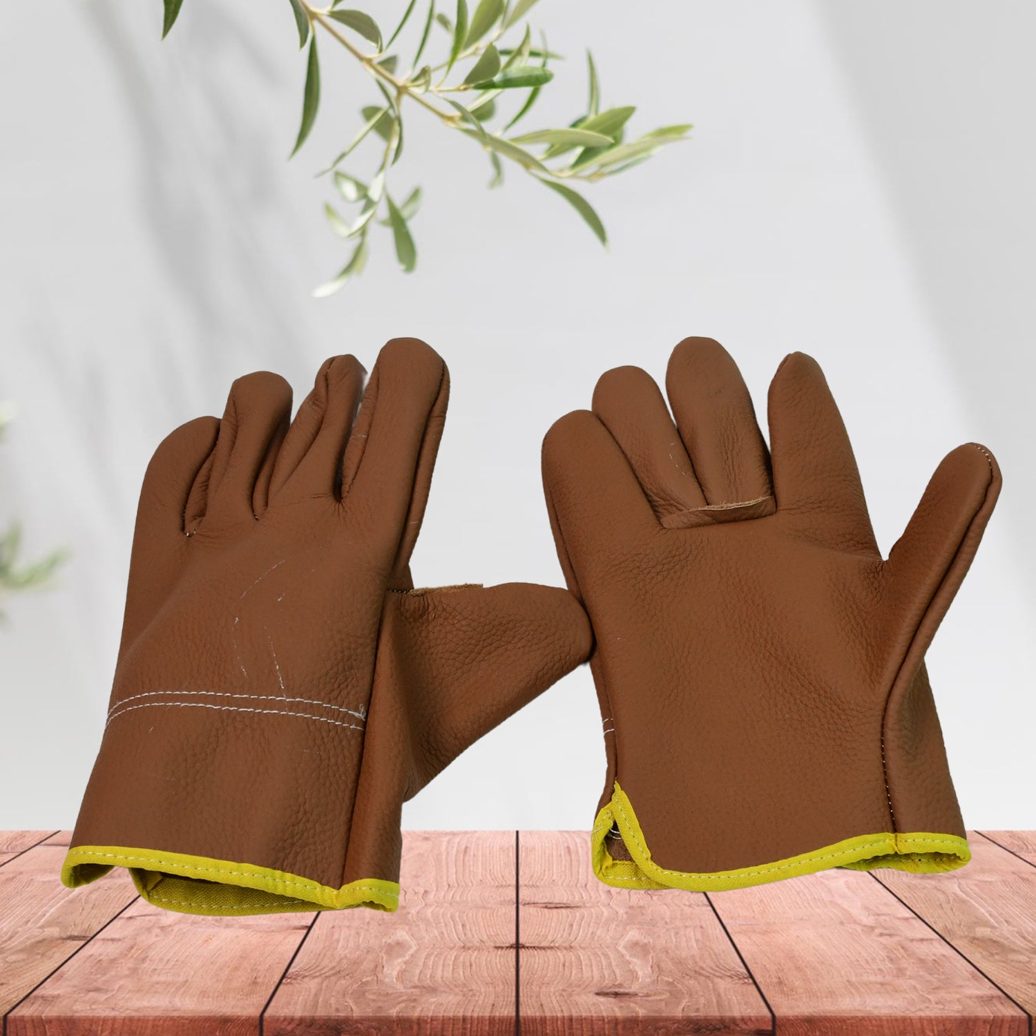 Heavy duty gardening gloves in brown with durable design for protecting hands during gardening tasks