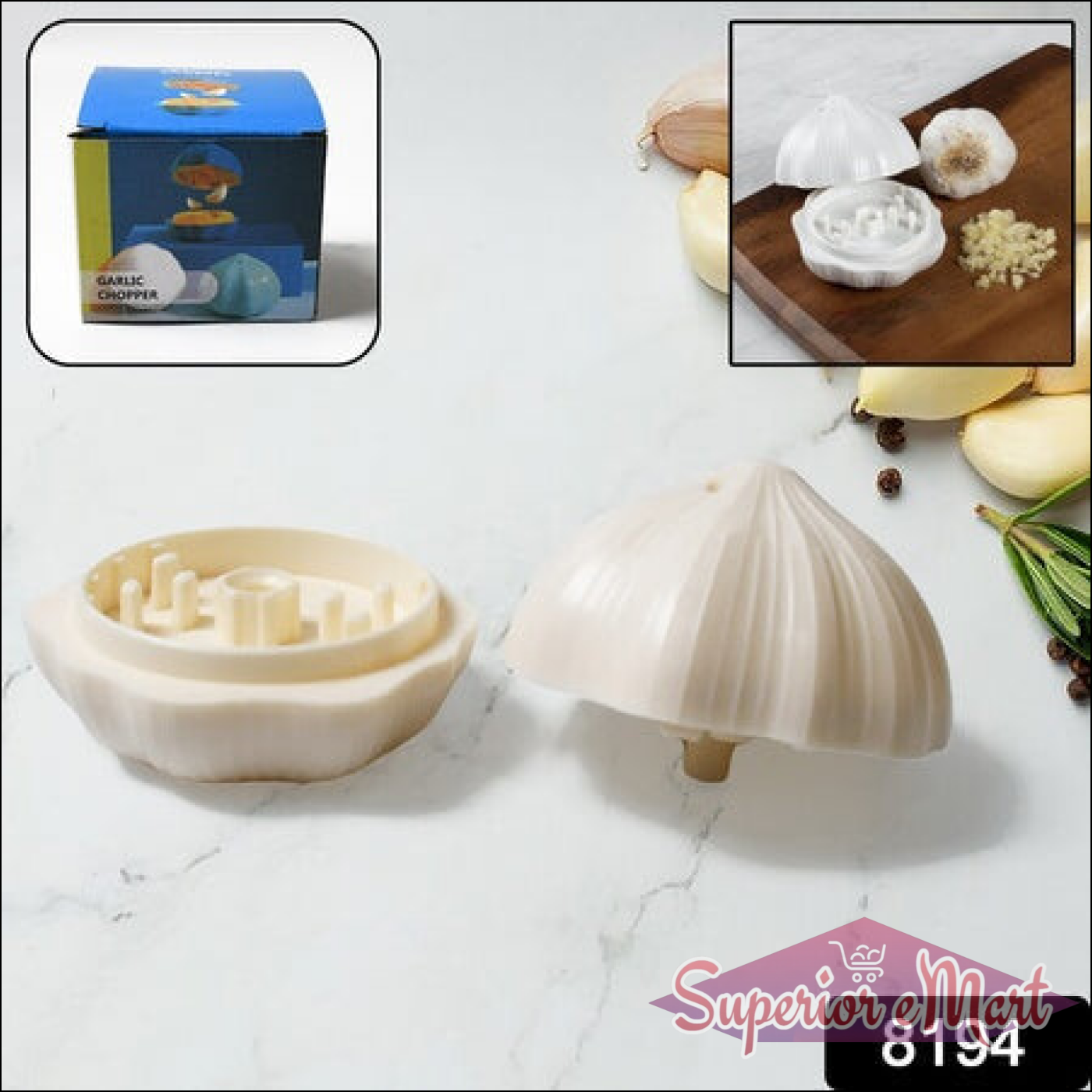 Superior eMart garlic press sharpener and chopper for easy garlic preparation in the kitchen