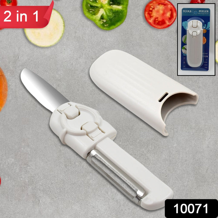 Superior eMart 2-in-1 knife and peeler with white handle and protective cover for kitchen use