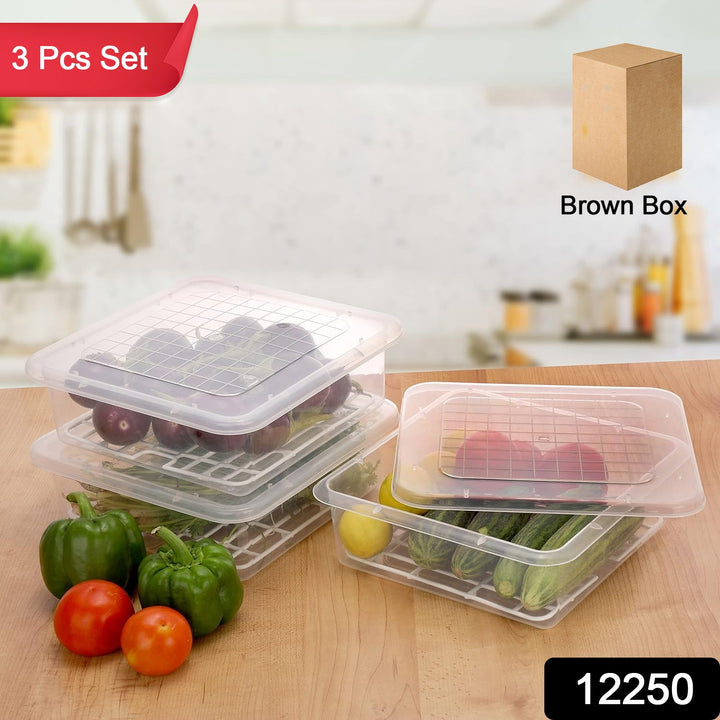 Superior eMart 3 piece food container set with clear lids storing fresh vegetables on wooden surface