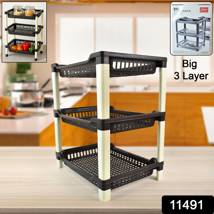 Superior eMart black and white 3-tier plastic storage rack for kitchen organization with three spacious shelves