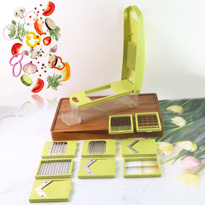 Superior eMart 9-in-1 kitchen vegetable slicer with multiple cutting blades and wooden container
