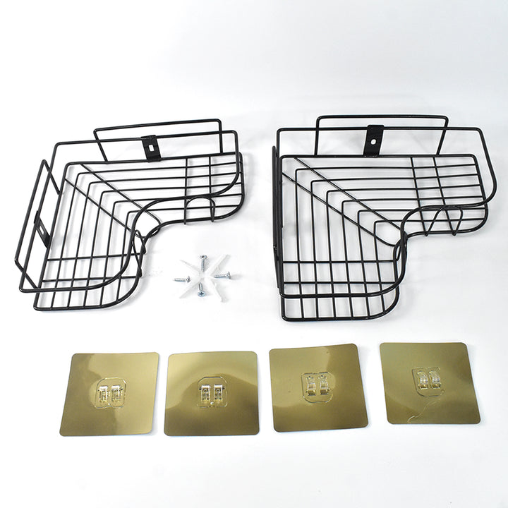 Superior eMart black metal bathroom wall shelf set with corner design and mounting hardware