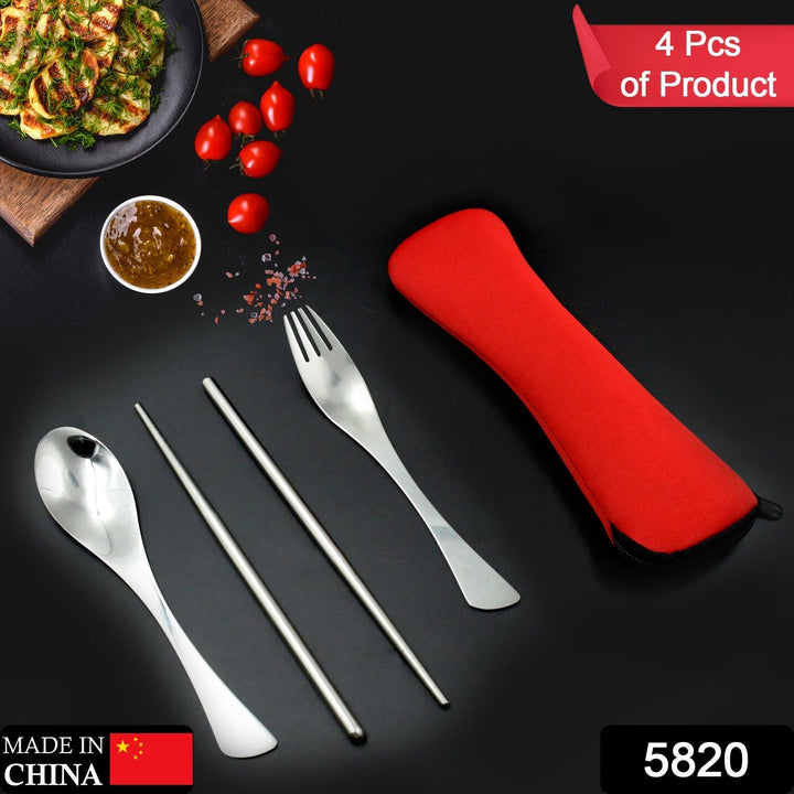 Superior eMart picnic cutlery set with stainless steel spoon fork chopsticks and red carrying case