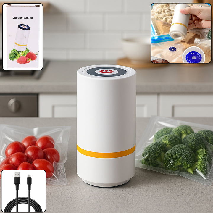 Superior eMart portable vacuum sealer machine with USB charging sealing fresh vegetables in kitchen