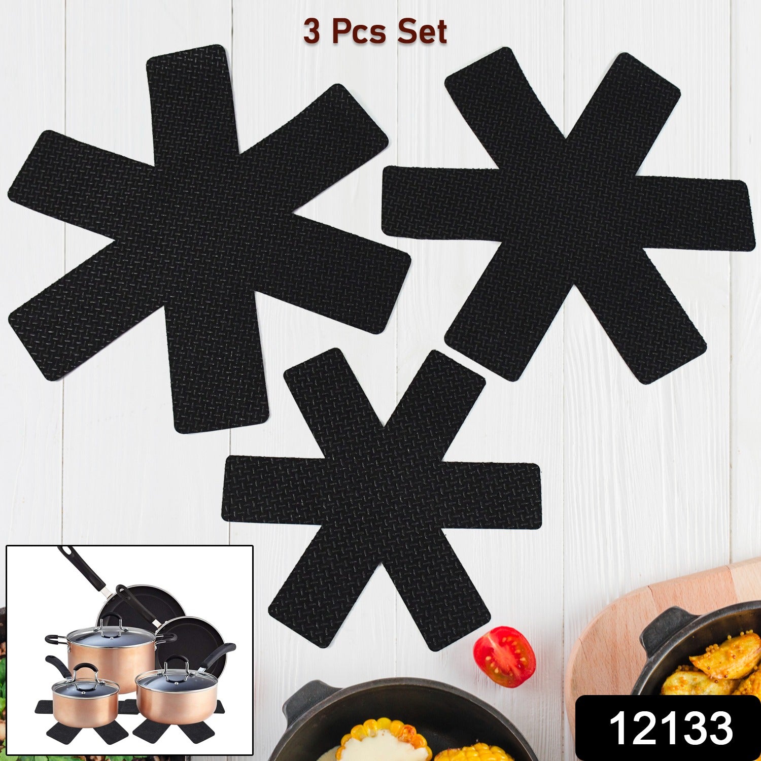 Set of 3 black pots and pans protector inserts from Superior eMart to prevent scratches and damage