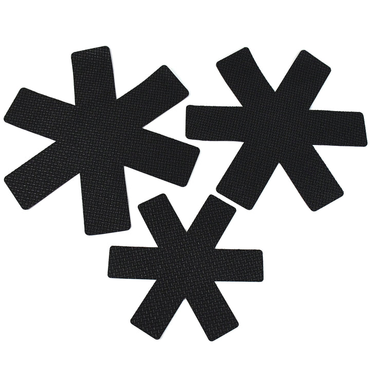 Black Superior eMart pots and pans protector inserts in three different sizes with a textured surface