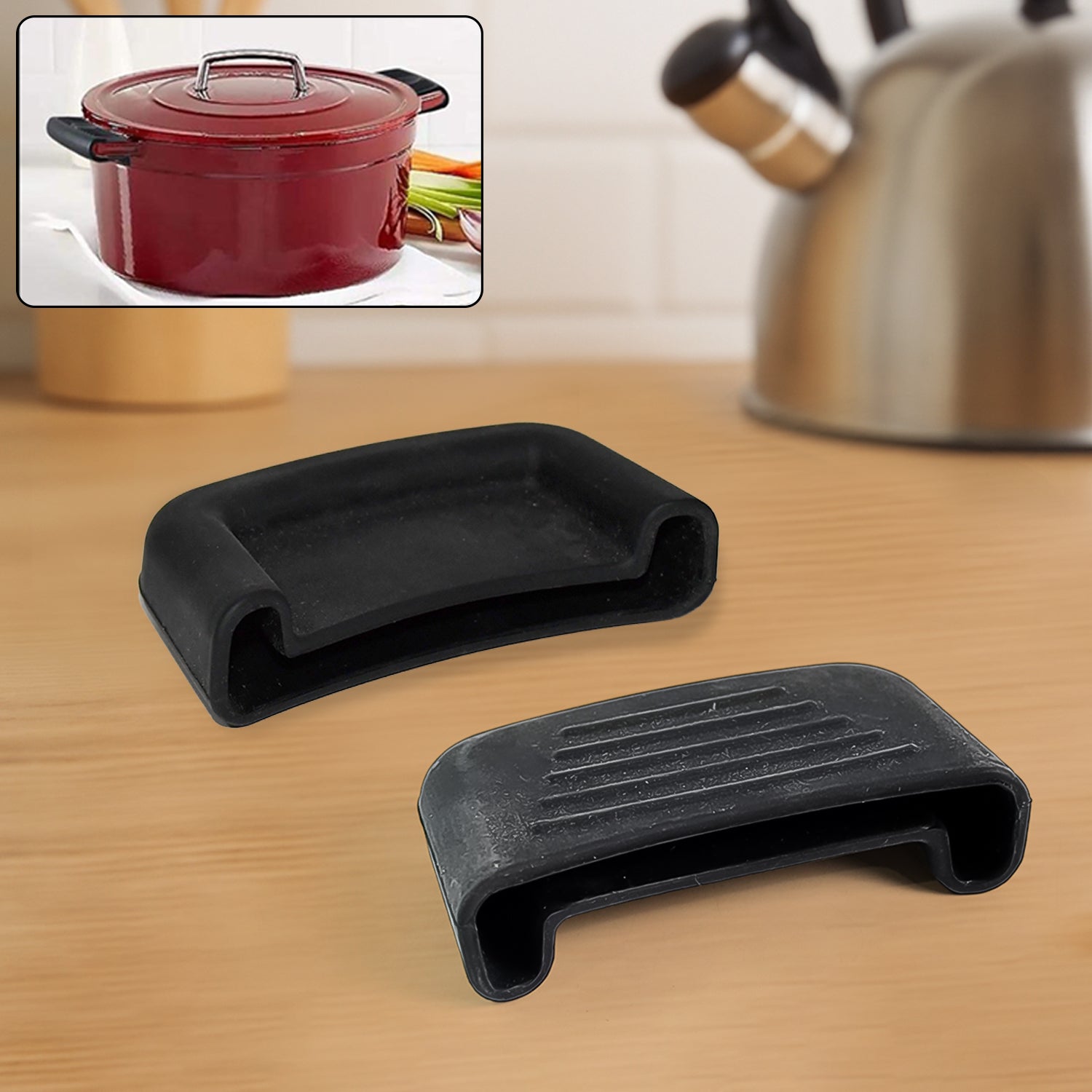 Superior eMart black silicone pot handle cover protecting hands from hot cookware handles