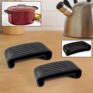 Superior eMart black silicone pot handle cover set for heat protection on kitchen pots
