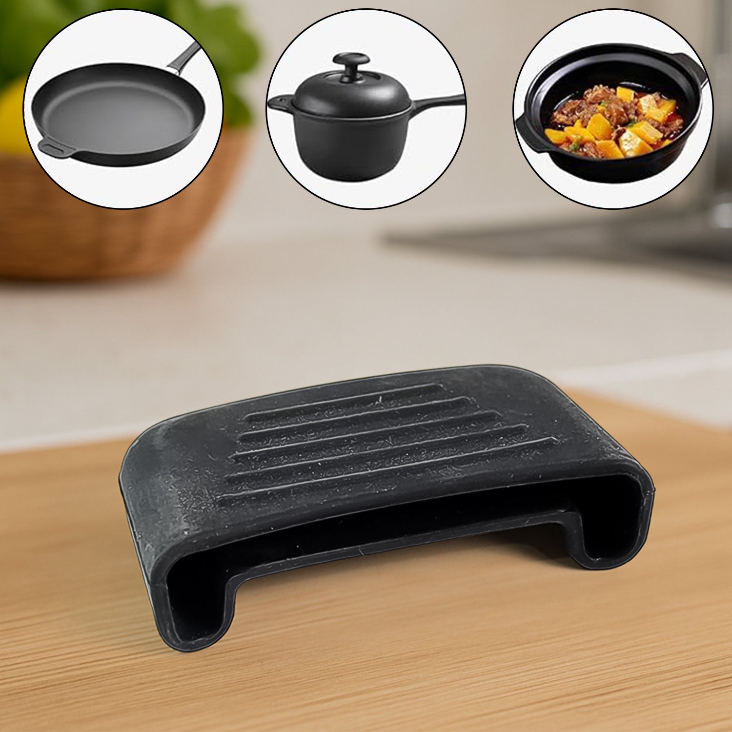 Black silicone pot handle cover from Superior eMart designed to protect hands from hot cookware handles