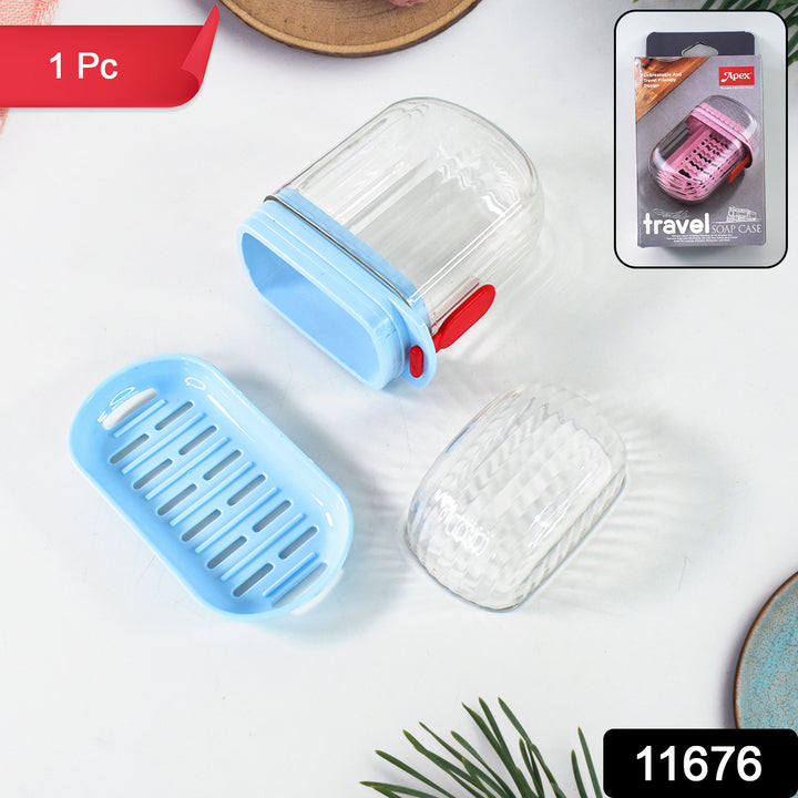 Superior eMart travel soap case with lock in blue and transparent plastic for portable soap storage