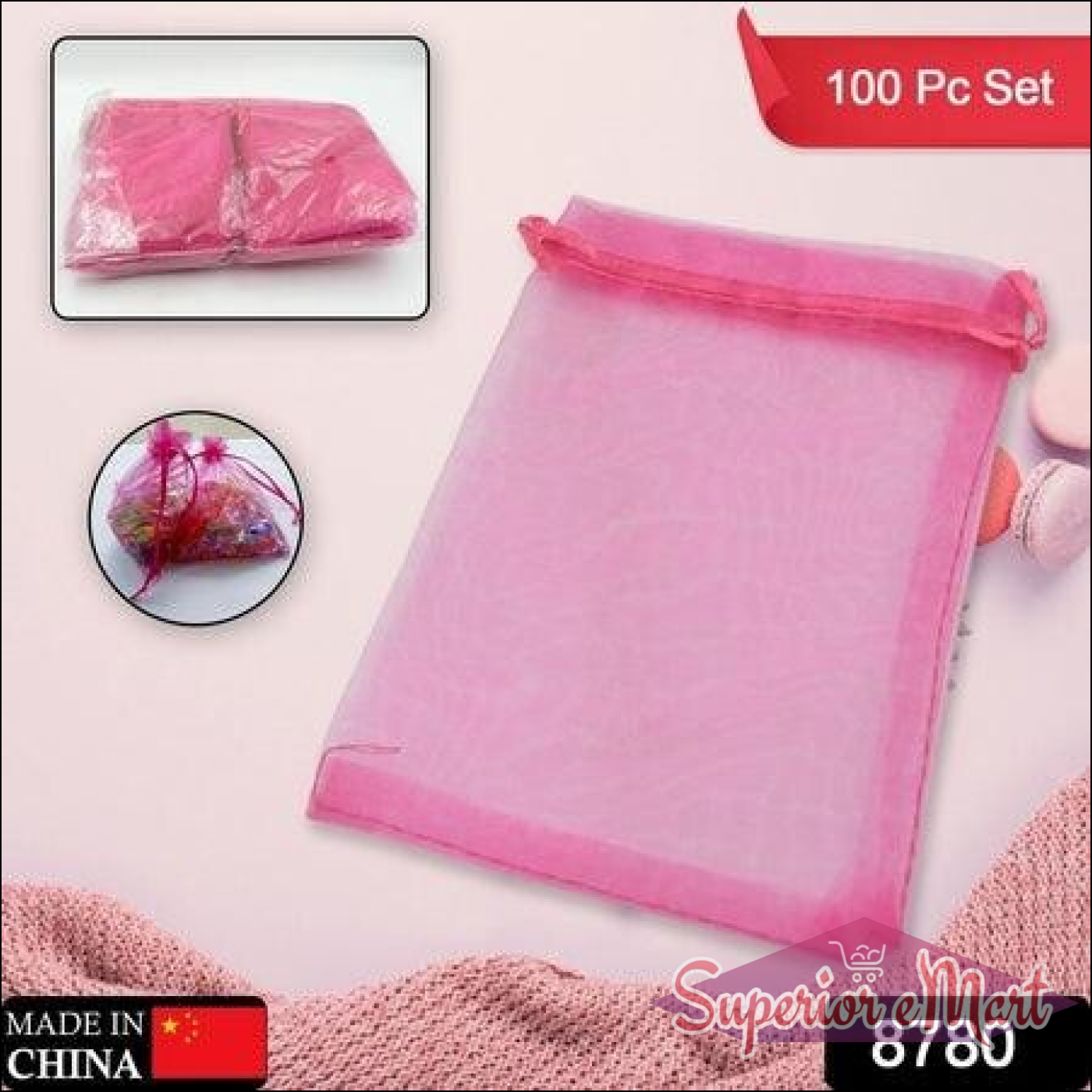 Set of 100 small organza gift bags in pink, perfect for party favors and special occasions