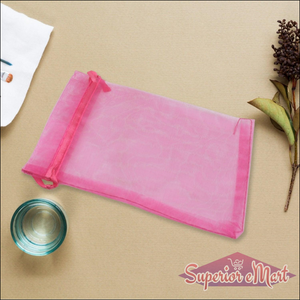Small organza gift bags in pink, perfect for party favors and special occasions