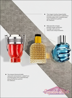 Unique gift set perfume for men and women featuring trophy-shaped bottles in red, yellow, and blue