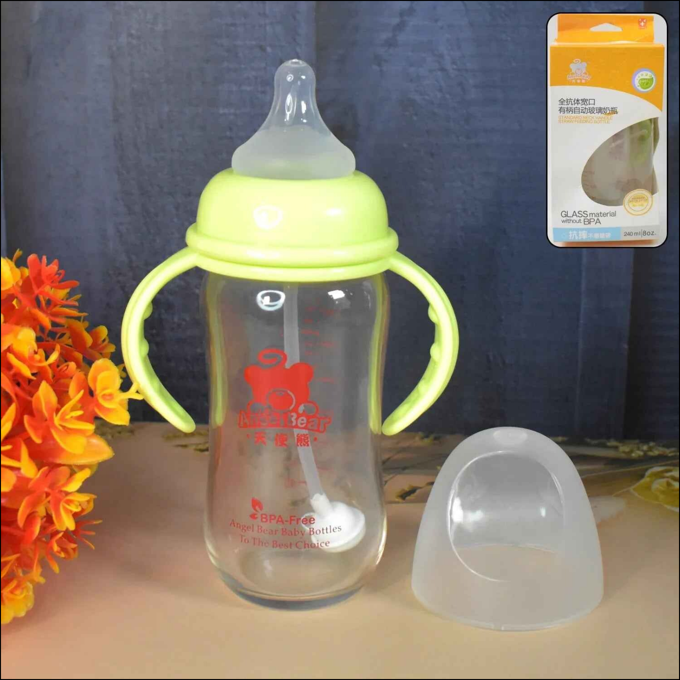 Glass Baby Feeding Bottle Multicolor 240ml - Superior eMart