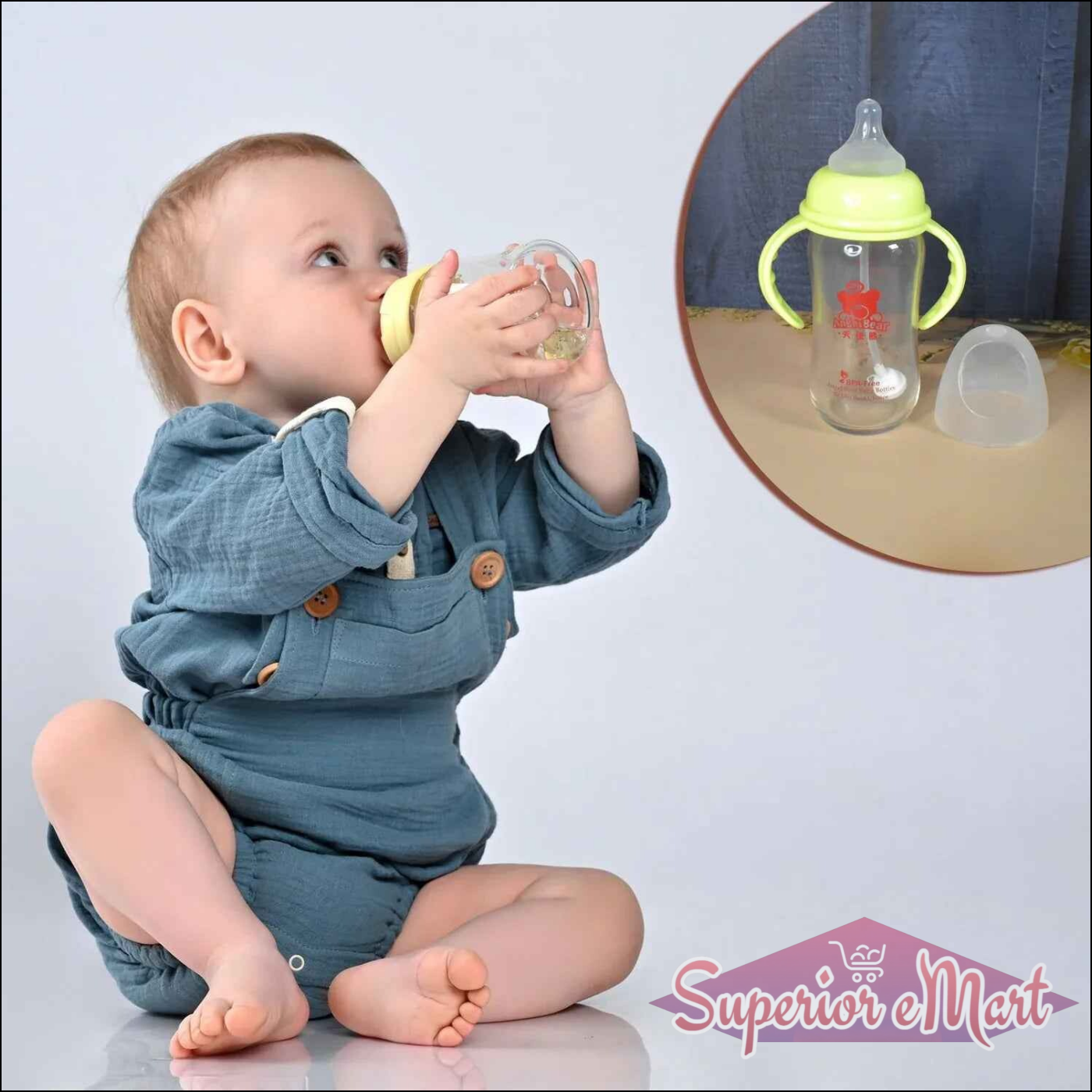 Glass Baby Feeding Bottle Multicolor 240ml - Superior eMart