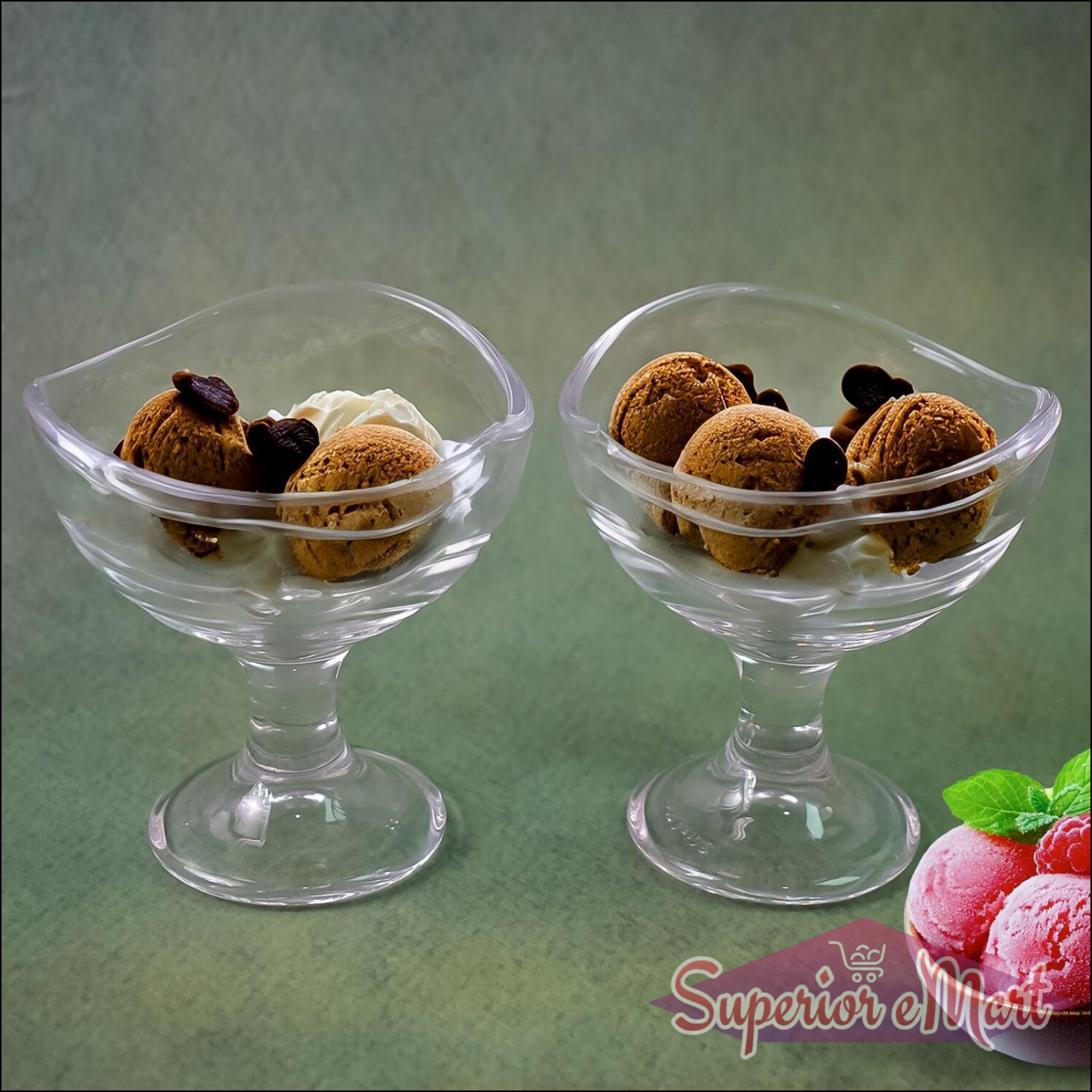 Elegant glass footed dessert bowl set perfect for serving ice cream and other sweet treats