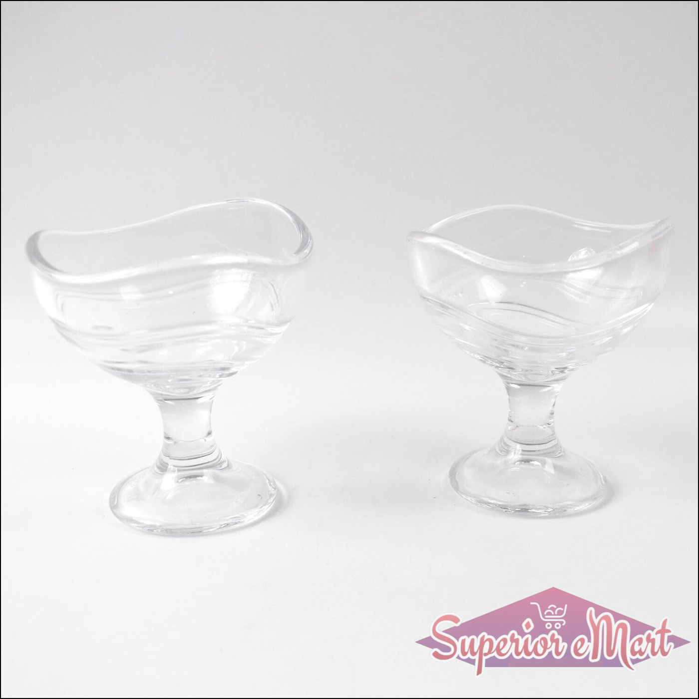 Elegant glass footed dessert bowl set perfect for serving ice cream or fruit desserts