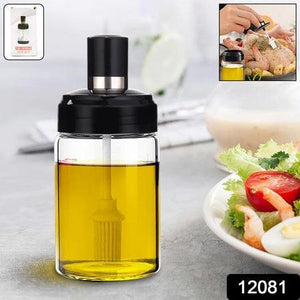 Glass oil dispenser with brush for easy and precise oil application on salads and grilled dishes