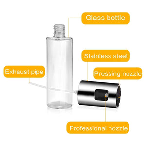 Superior eMart glass oil sprayer for cooking with a stainless steel nozzle and clear glass bottle design