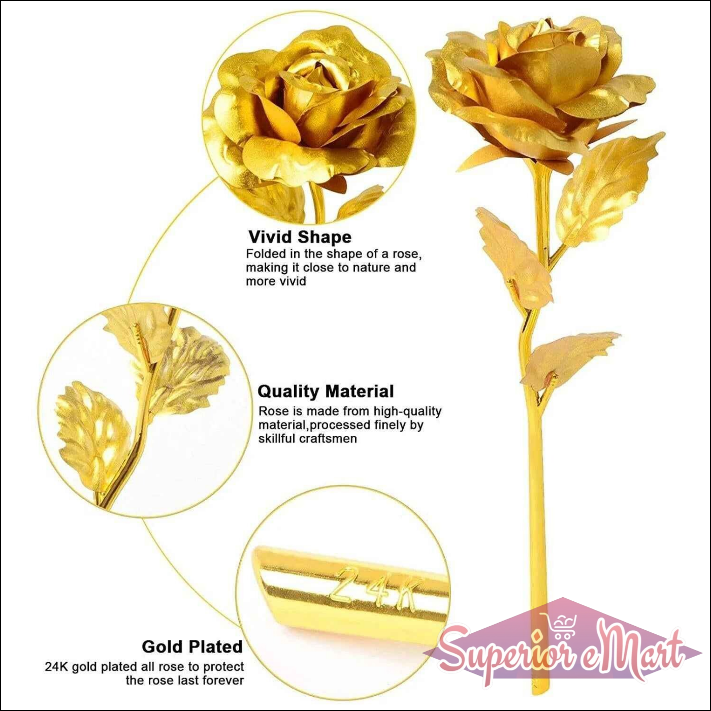 Golden Rose Decoration - Set of 3 Pcs