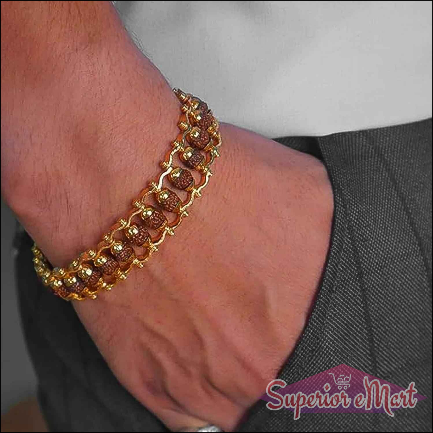 Golden Rudraksha Bracelet Rakhi - Superior eMart