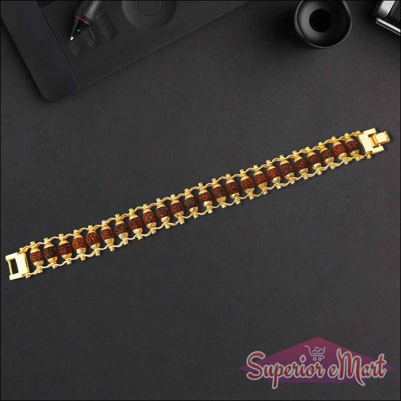 Golden Rudraksha Bracelet Rakhi - Superior eMart