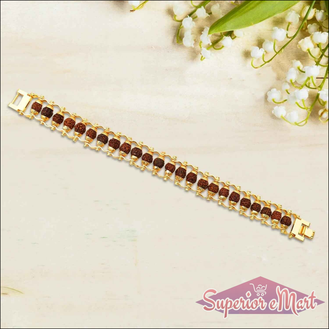 Golden Rudraksha Bracelet Rakhi - Superior eMart