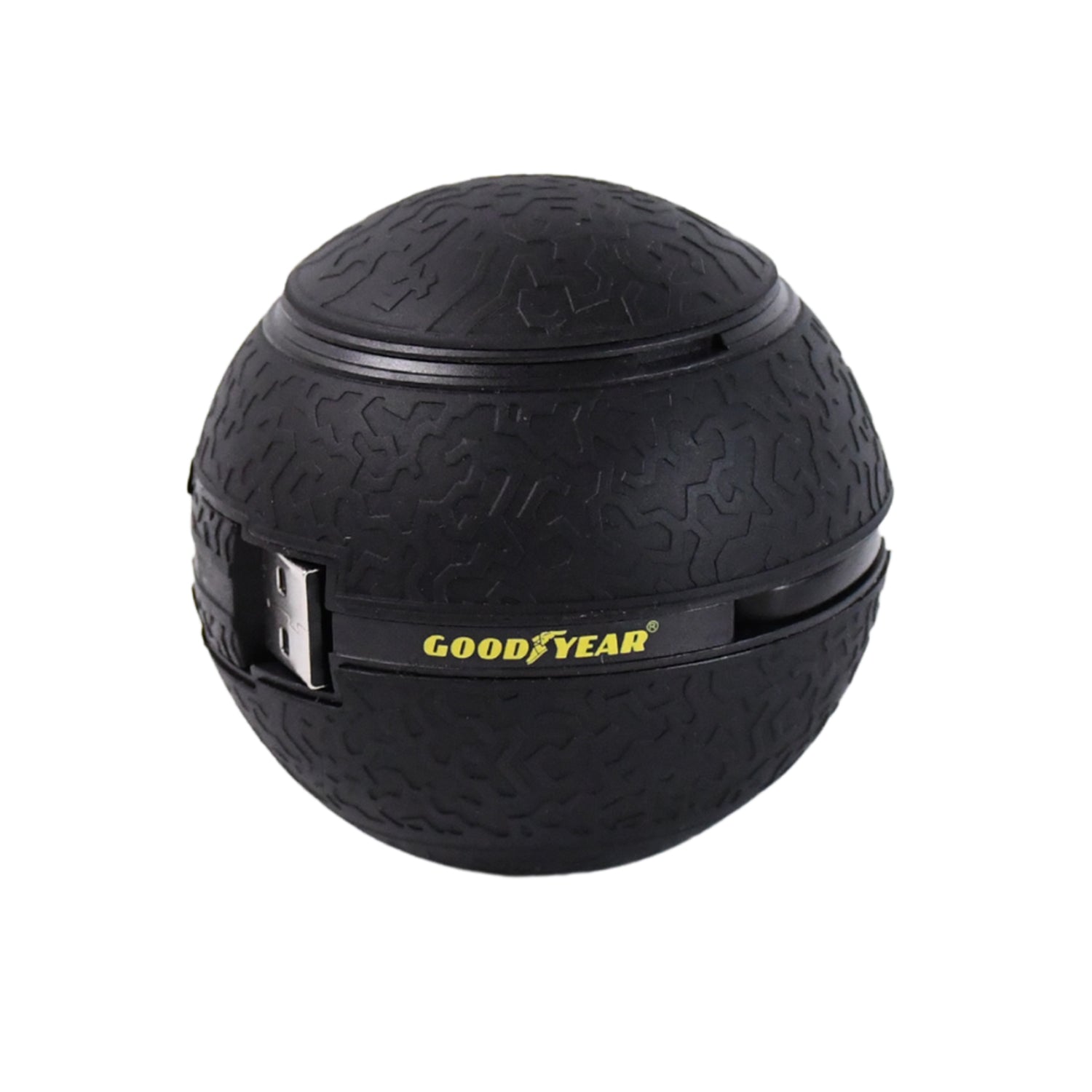 Goodyear Multi-Tip Car Charger in Black with Unique Tire Design for Multiple Devices