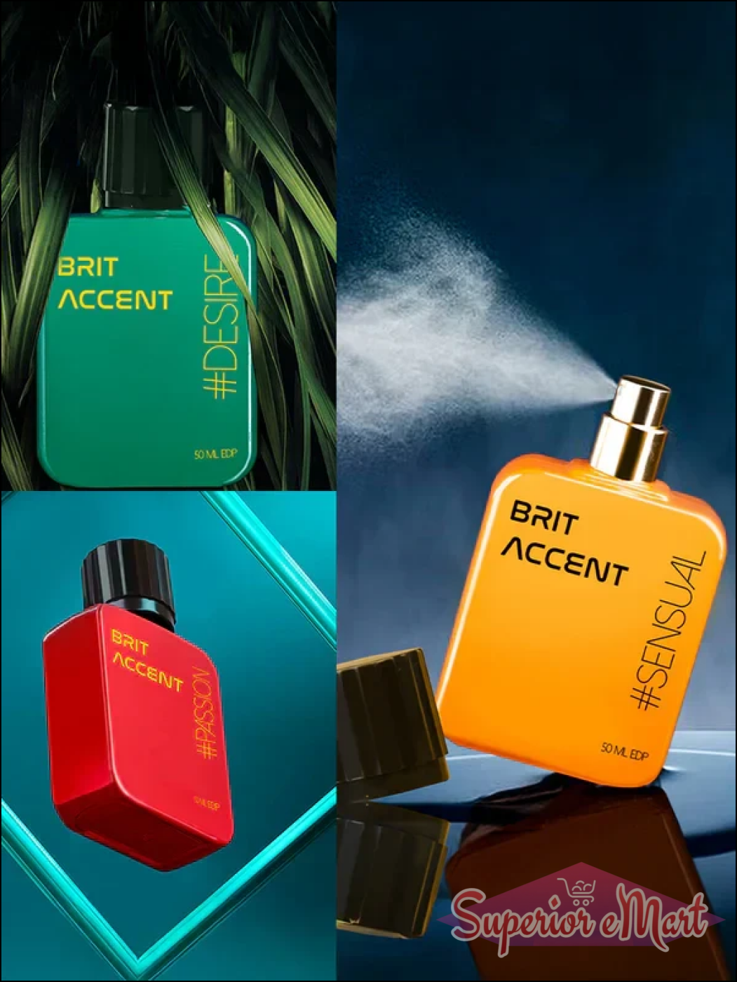Premium women's fragrance gift set featuring three colorful bottles: Desire, Sensual, and Personal