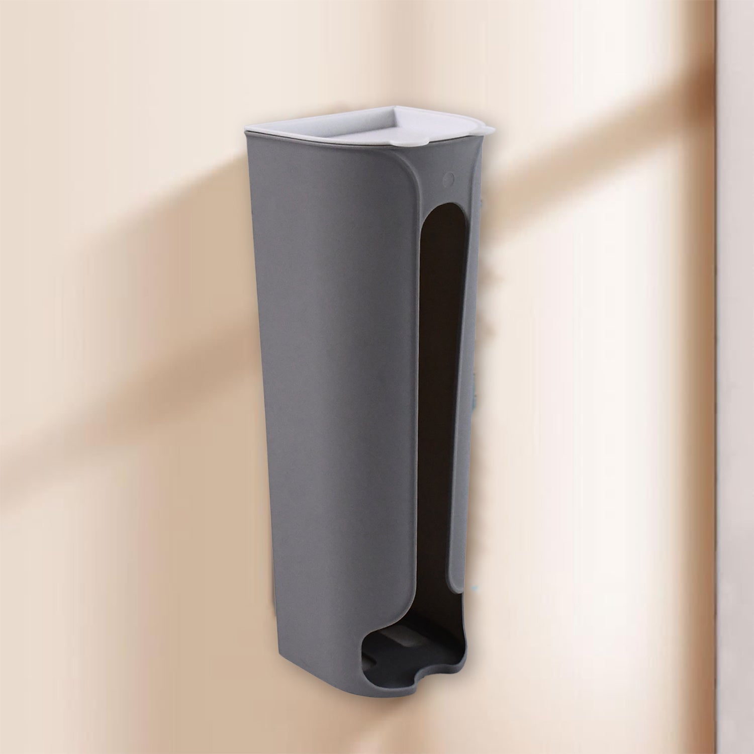 Superior eMart gray bathroom trash bag organizer mounted on wall with easy dispensing design