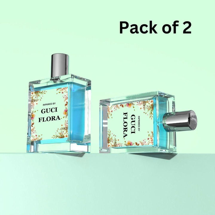 Pack of 2 floral perfume for women with blue liquid in clear rectangular glass bottles by Superior eMart