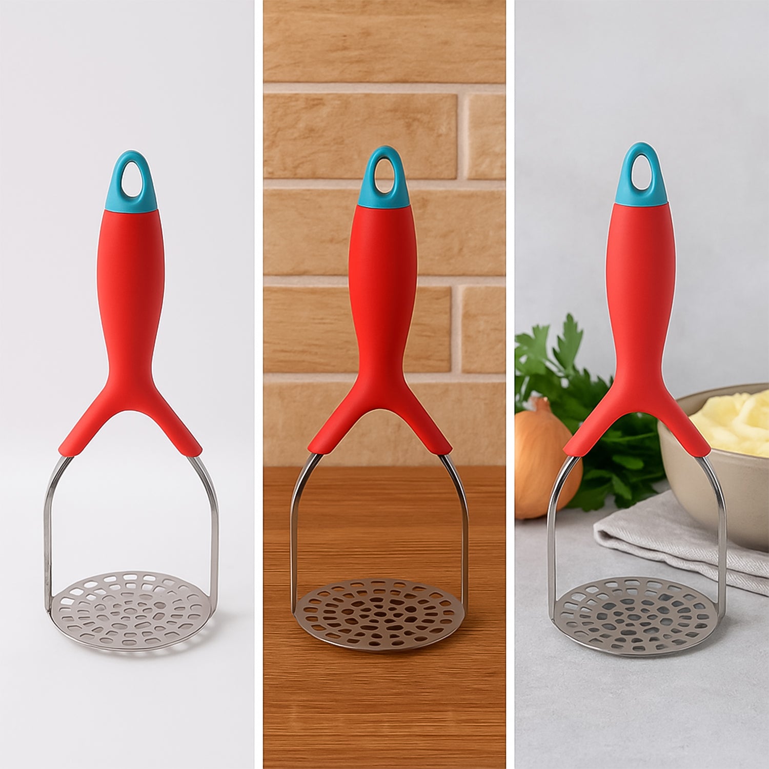 Kitchen Food Masher | Heavy Duty Masher for Fruits, Veggies & Potatoes | Soft Grip Handle (1 Pc)