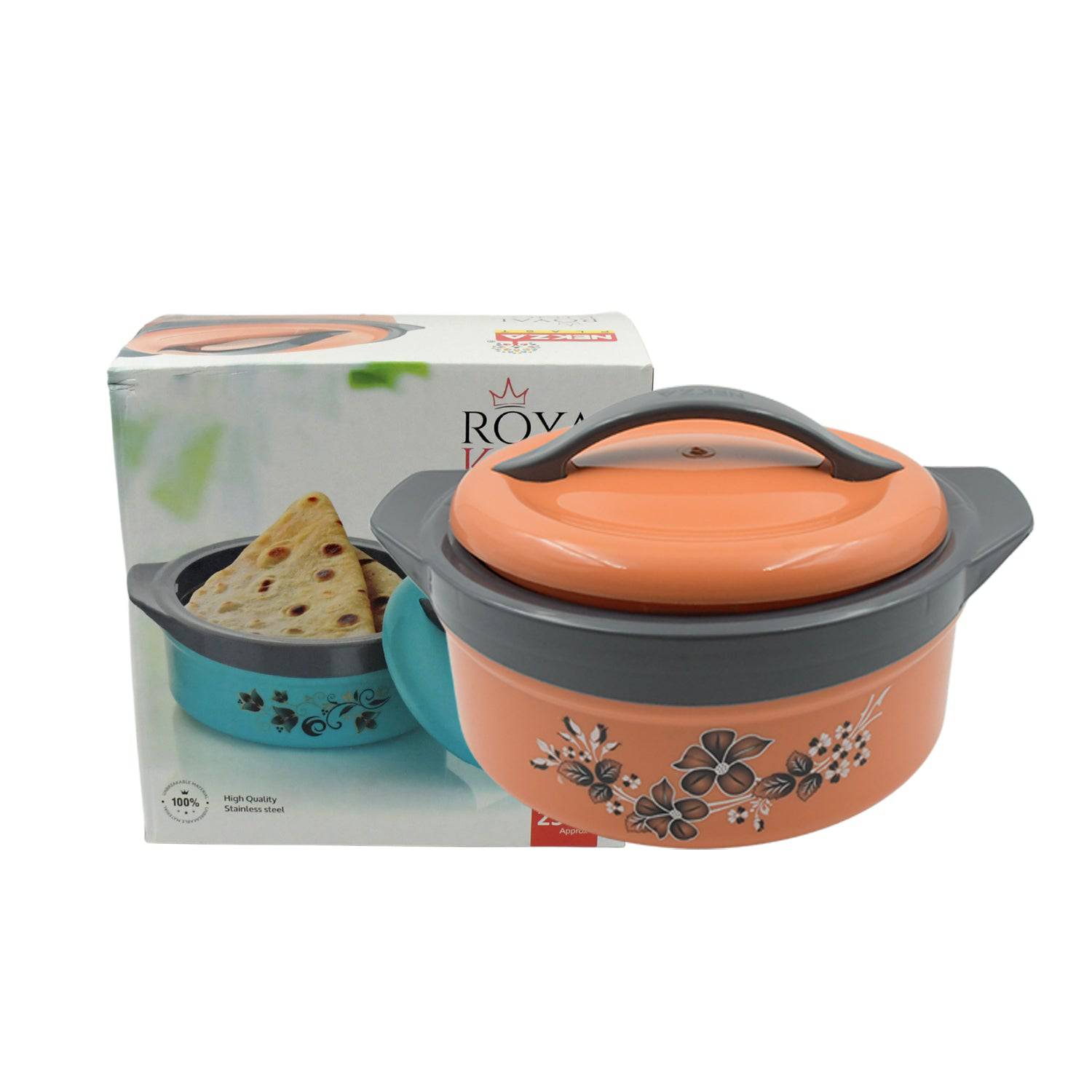 2368 Casserole Box For Food Searving Inner Steel Insulated Casserole Hot Pot Flowers Printed Chapati Box For Roti Kitchen (Approx 2500 Ml) - Superior eMart