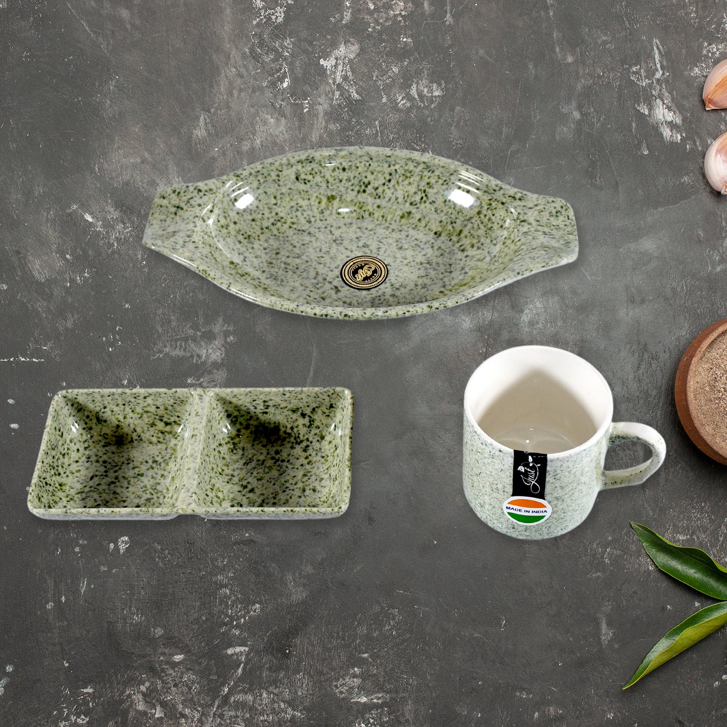 Sunday Funday Ceramic Tea / cups / Mug With Snacks Platter (6 Pcs set)
