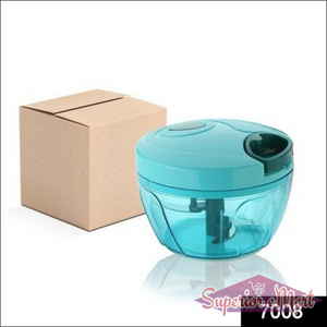 Compact Superior eMart handheld vegetable chopper in turquoise with storage container for easy food preparation